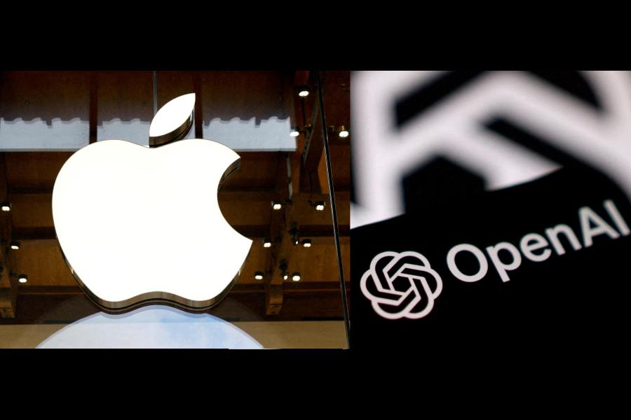 A logo of Apple and OpenAI