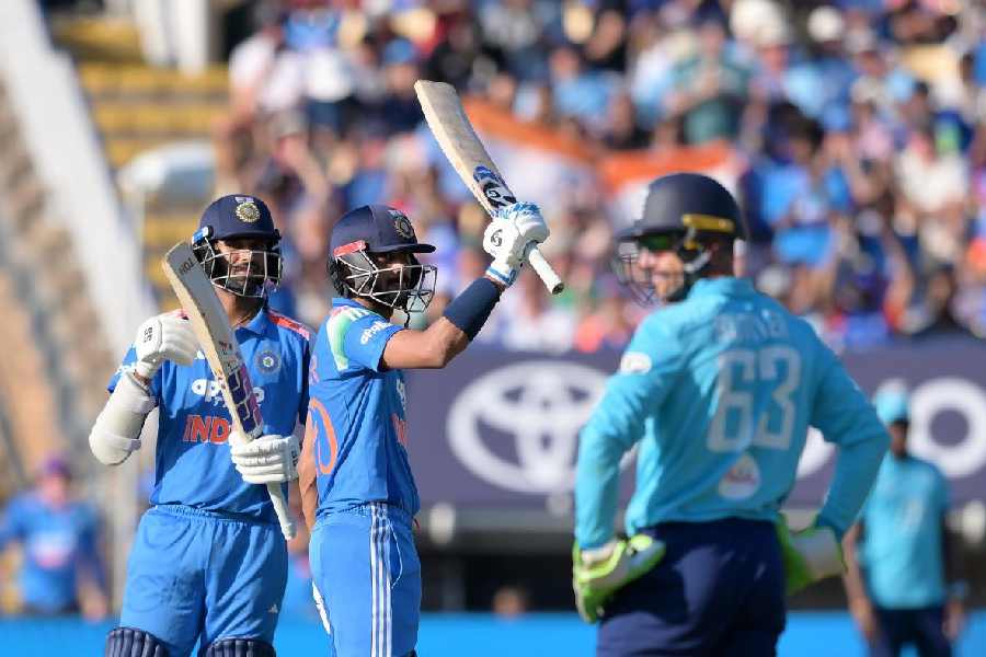 India\\\'s Axar Patel celebrates his fifty during the first ODI cricket match between England and India