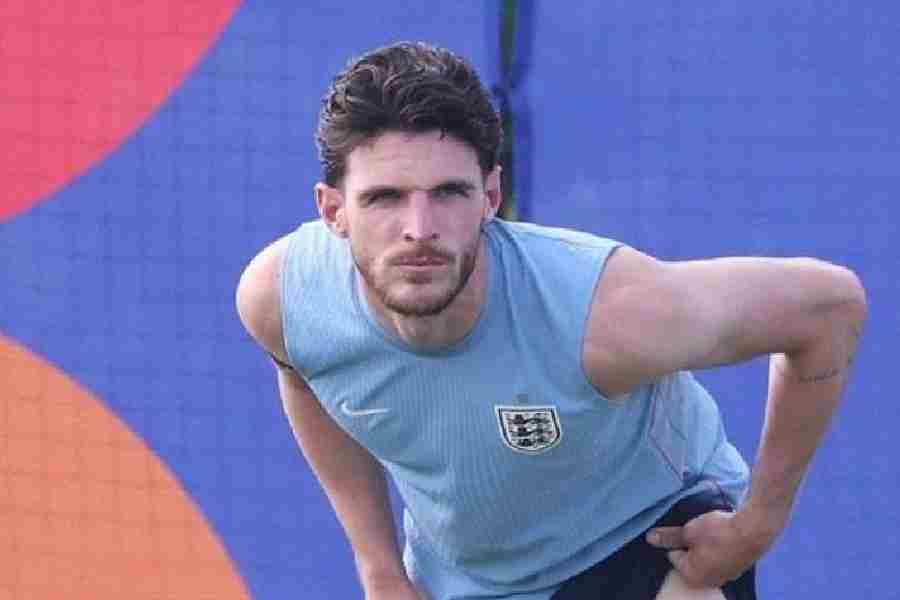Declan Rice at training ahead of the match against Argentina, in a picture shared on X 
