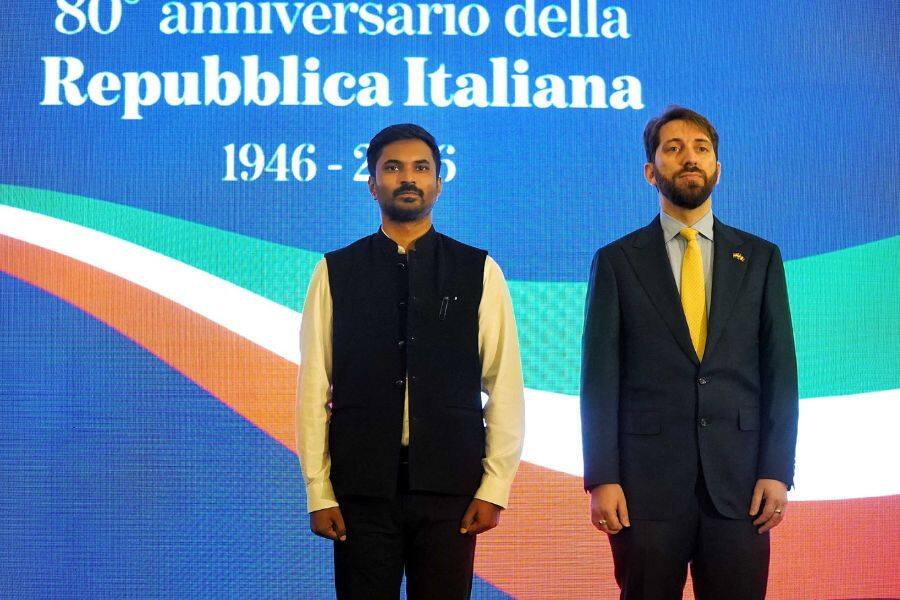 Chief guest Naveen Kumar Chandra, IAS, officer on special duty to the chief secretary, Government of West Bengal, with consul general of Italy in Kolkata, Riccardo Dalla Costa