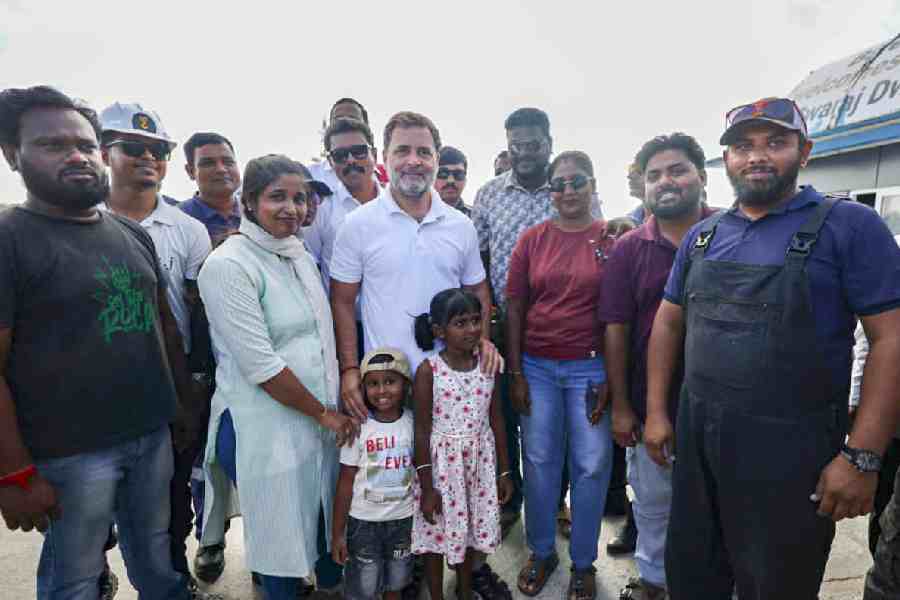 In this image posted on June 5, 2026, Congress leader Rahul Gandhi interacts with people during a visit to the Andaman and Nicobar Islands.
