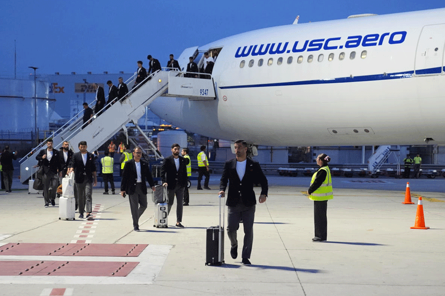 Players for Iran arrive for the World Cup soccer tournament in Tijuana, Mexico, Sunday, June 7, 2026.