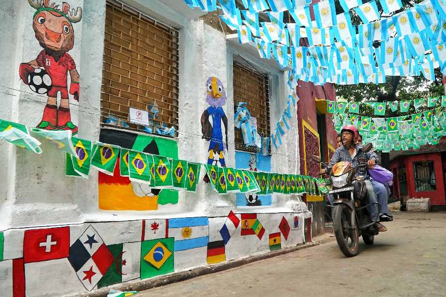 In Fakir Chakraborty Lane, popularly called Fifa Gali, the artworks are ready for the biggest footballing event in the world