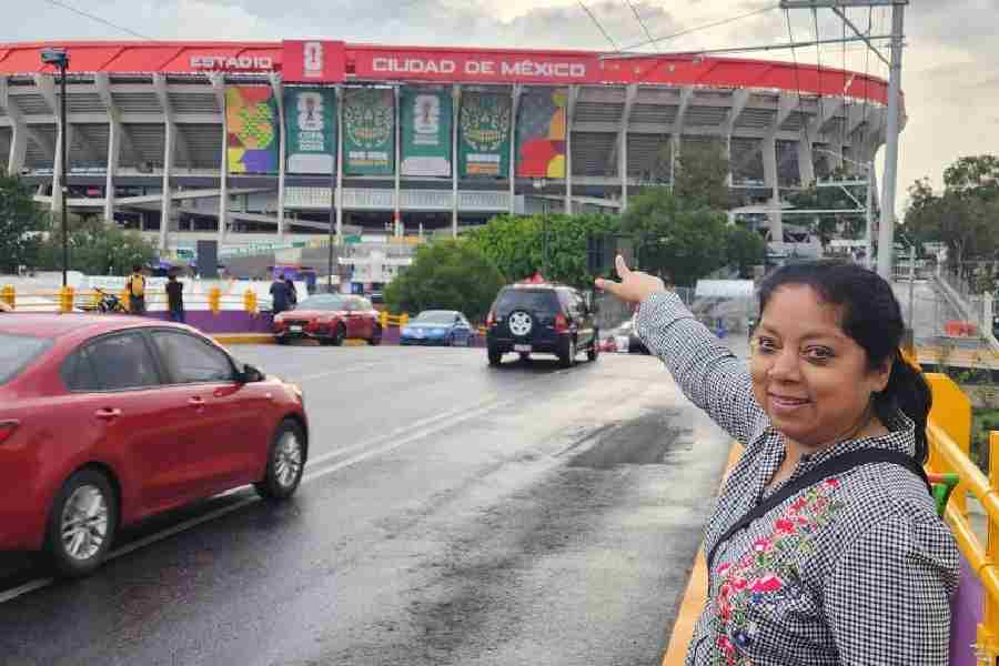 Soma Dattagupta outside Estadio Azteca in Mexico City