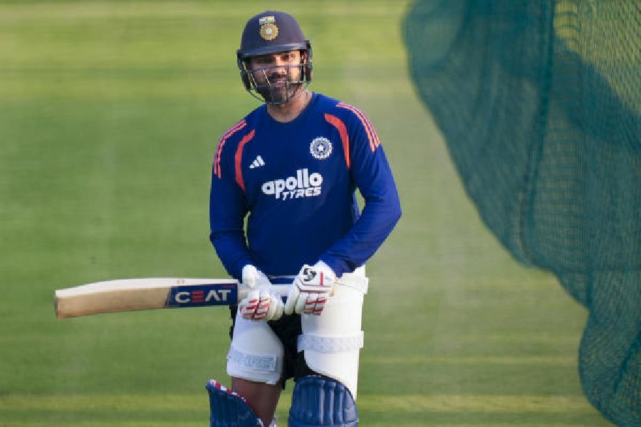 Rohit Sharma during a practice session in Dharamsala on Friday.