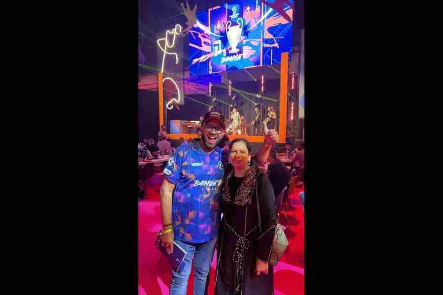Manoj and Anju Lunia at a musical event at the 2026 UEFA Champions League Festival