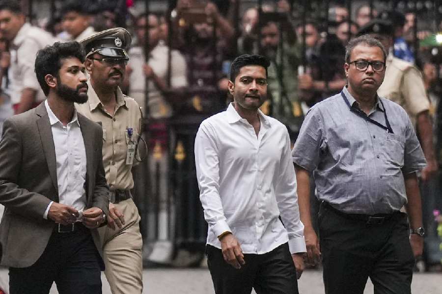 TMC MP Abhishek Banerjee arrives to appear before the West Bengal CID to face questions in the signature forgery case over the party's choice of Leader of Opposition in the state assembly, at Bhabani Bhawan in Kolkata, Thursday, June 11, 2026.