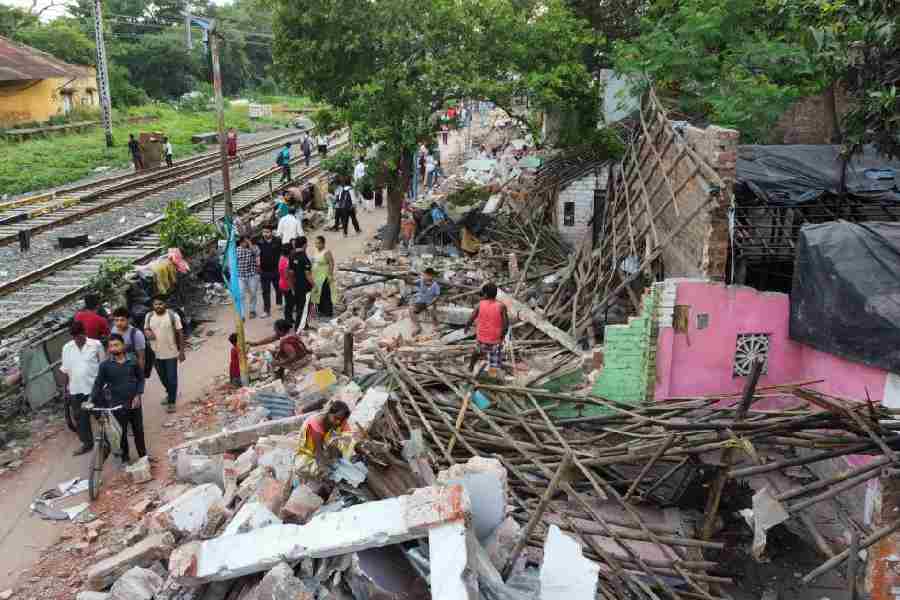 Some of the demolished structures at the Habra railway station on Tuesday morning