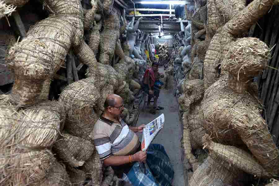 Unfinished idols in a workshop in Kumartuli on Wednesday.