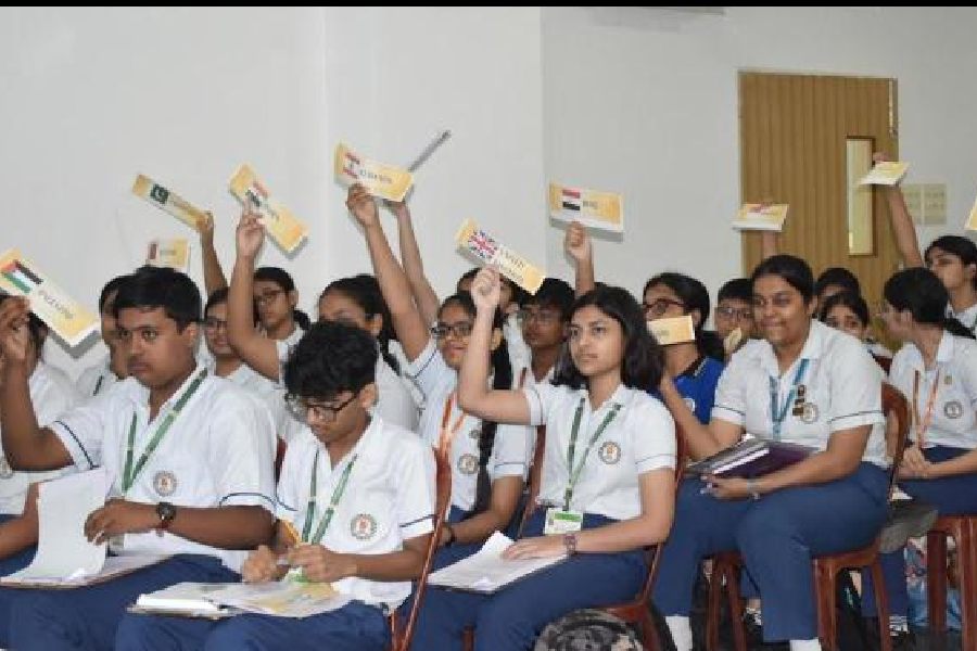 Students participate in an event at Mahadevi Birla World Academy