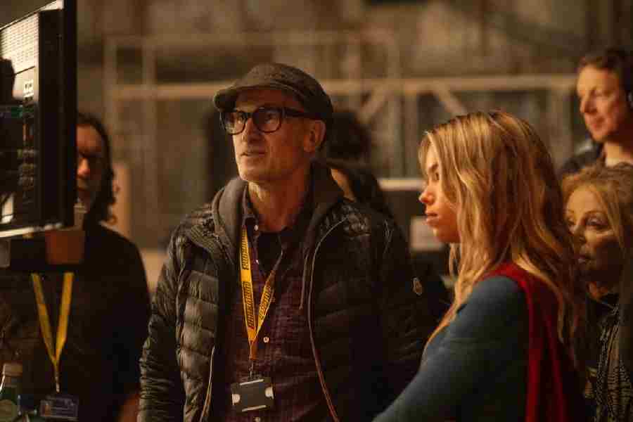 Director Craig Gillespie (left) with Milly Alcock on the sets of Supergirl