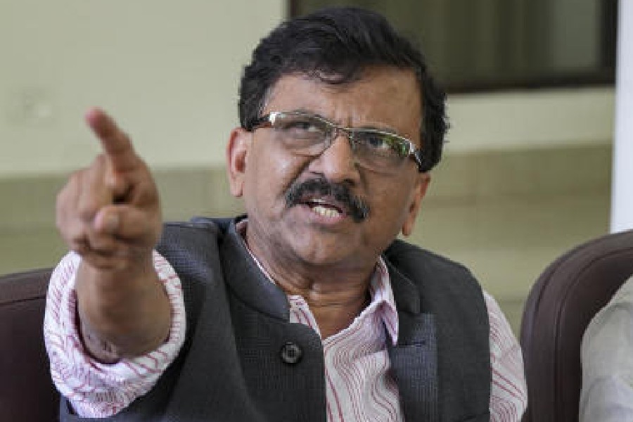 Sanjay Raut at the news conference in New Delhi on Thursday. 