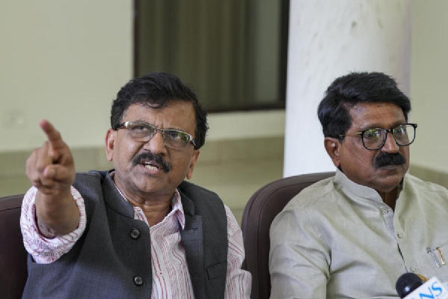 Shiv Sena (UBT) Rajya Sabha MP Sanjay Raut at a press conference in Mumbai