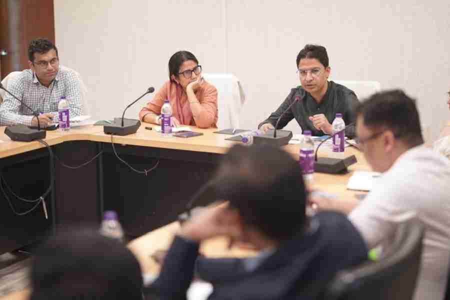 Raju Bista, along with PWD principal secretary Antara Acharya and other officials, in Siliguri on Tuesday reviews critical road and bridge infrastructure projects of the hills. 