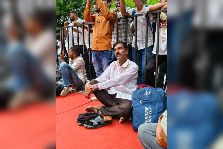 Sudesh Patel, a teacher from Mumbai at the Cockroach Janta Party protest at Jantar Mantar, Delhi.