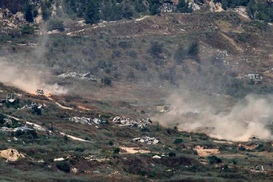 Israeli tanks manoeuvre in Lebanon, after Israel and Lebanon signed a framework agreement following U.S.-mediated talks, as seen from northern Israel, June 27, 2026.