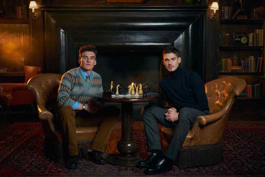 Donal Finn as James Moriarty and Hero Fiennes Tiffin as Sherlock Holmes in Prime Video’s Young Sherlock.