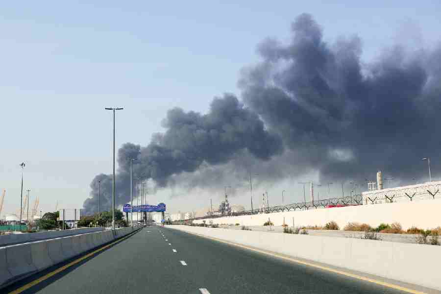 Smoke billows from Jebel Ali port after an Iranian attack, following United States and Israel strikes on Iran, in Dubai, United Arab Emirates, March 1, 2026.