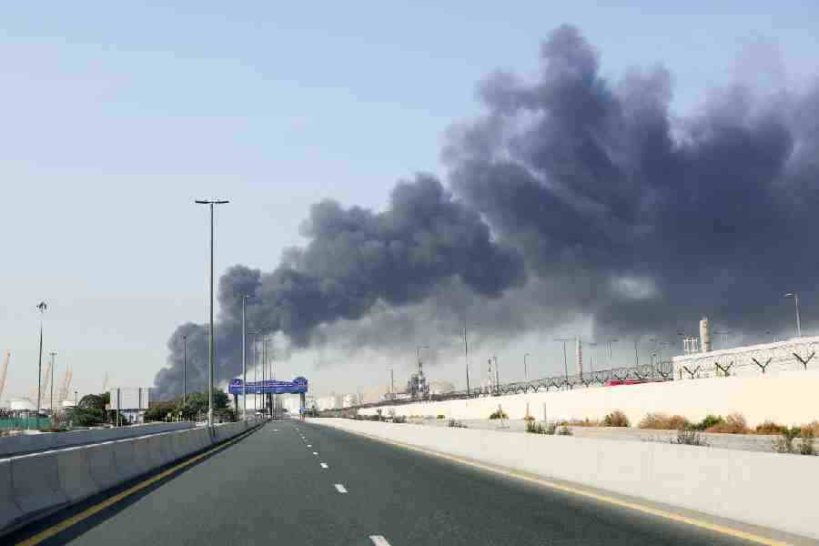 Smoke billows from Jebel Ali port after an Iranian attack, following United States and Israel strikes on Iran, in Dubai, United Arab Emirates, March 1, 2026.
