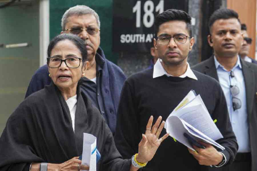 Chief minister Mamata Banerjee and Trinamool MP Abhishek Banerjee in New Delhi on February 2. (PTI picture)