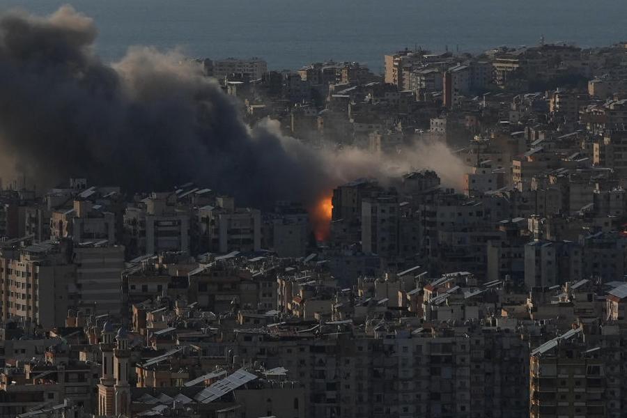 Flames and smoke rise following Israeli airstrikes on Dahiyeh, a southern suburb of Beirut, Lebanon, Monday, March 2, 2026