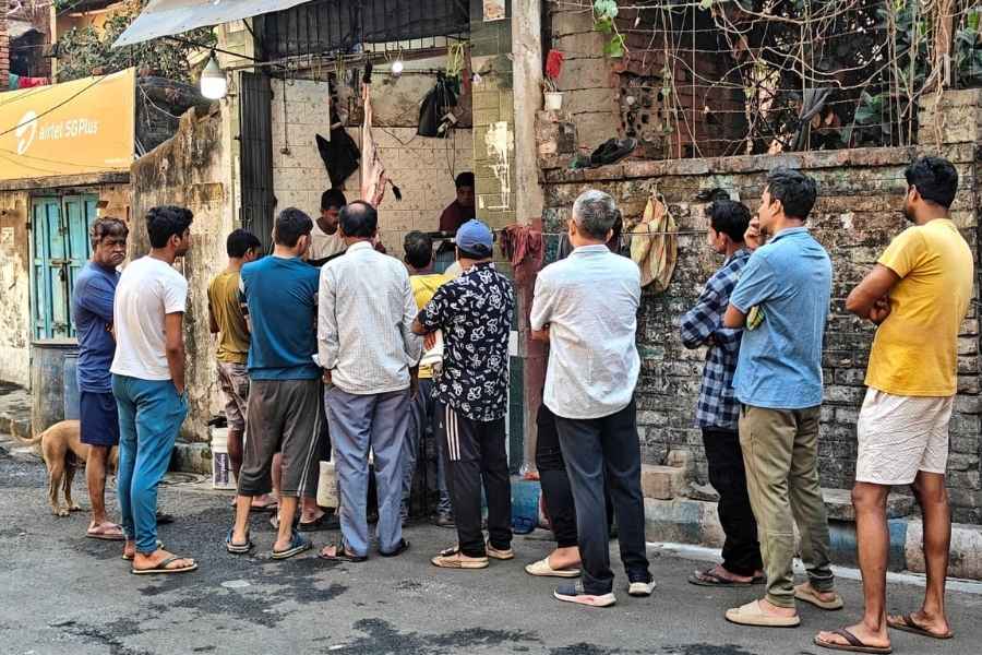 Tuesday morning queue at a meat shop in jadavpur