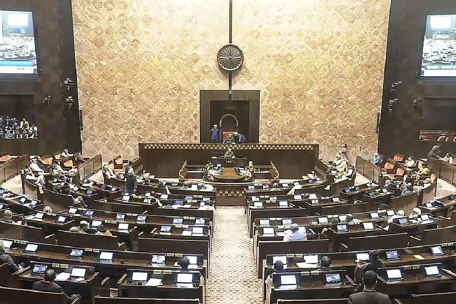 Rajya Sabha Chairman CP Radhakrishnan conducts proceedings in the House during the Budget session of Parliament, in New Delhi, Thursday, Feb. 12, 2026.