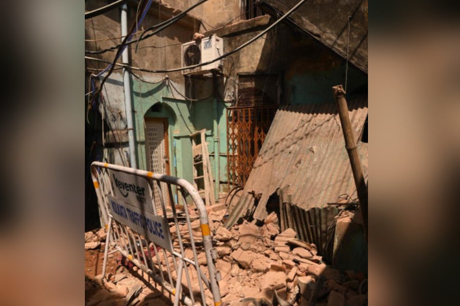 Debris of the collapsed house in Eliot Lane on Tuesday