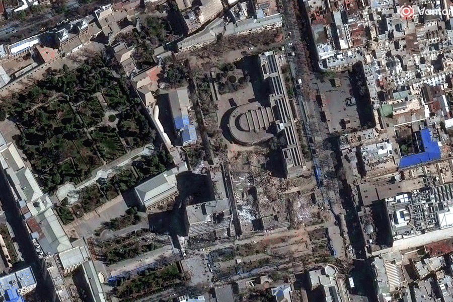 This satellite image provided by Vantor shows the Judiciary complex damaged after airstrikes, in Tehran, Iran, Tuesday, March 3, 2026.