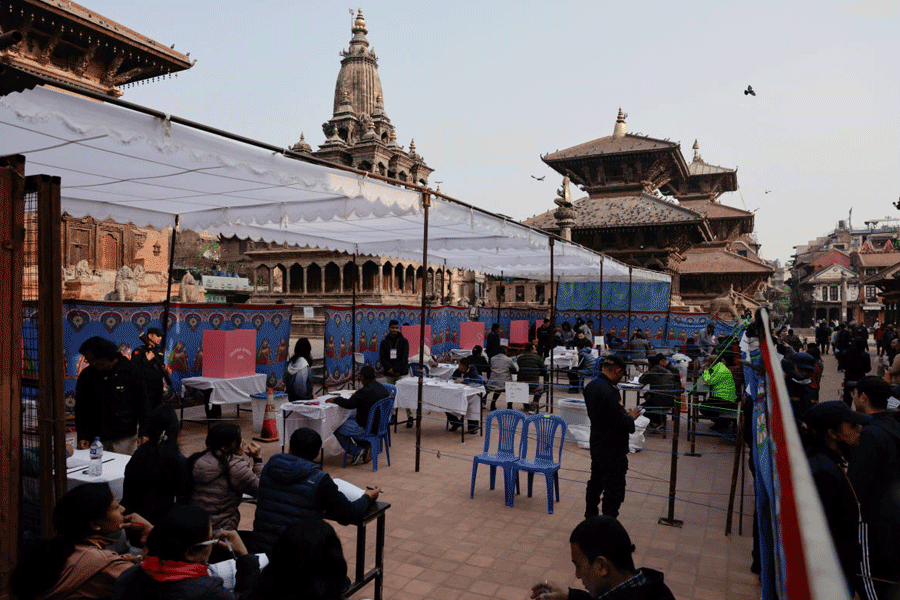 A polling station in Patan Durbar Square during the general election in Lalitpur, Nepal, March 5, 2026.