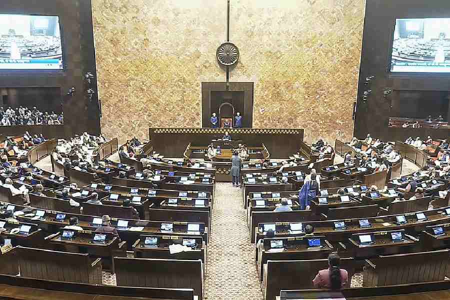 Rajya Sabha Chairman CP Radhakrishnan conducts proceedings in the House during the Budget session of Parliament, in New Delhi, Tuesday, Feb. 10, 2026.