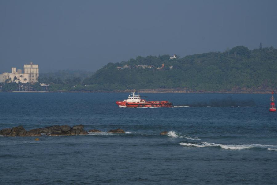 A vessel sails off the Galle coast after a submarine attack on the Iranian military ship, Iris Dena, off Sri Lanka, in Galle, Sri Lanka, March 4, 2026