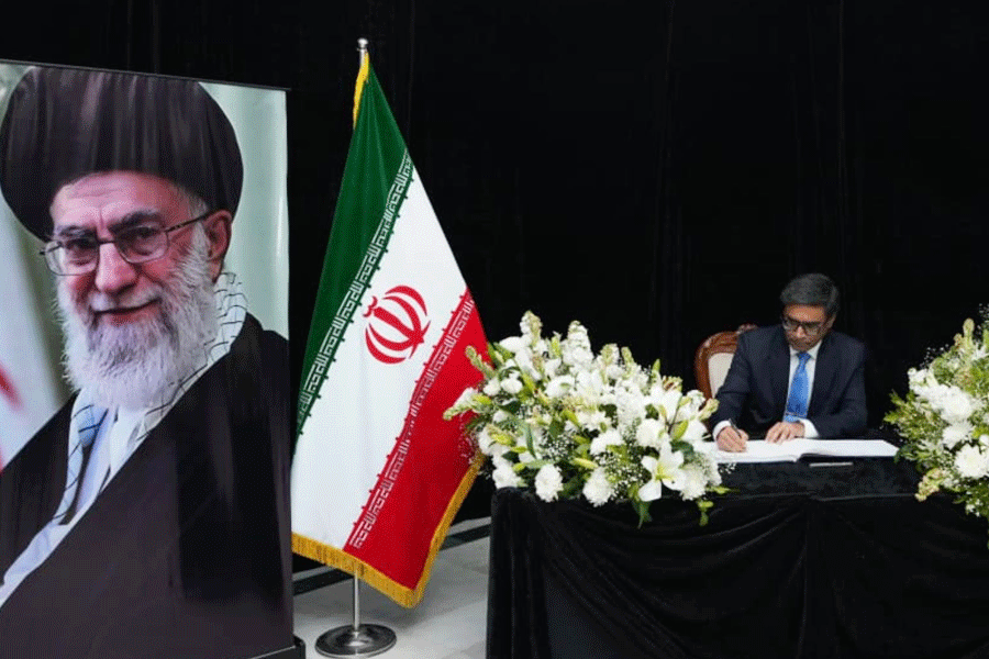 Foreign Secretary Vikram Misri, on behalf of Government of India, signs the Condolence Book at the Embassy of Iran in Delhi earlier today.