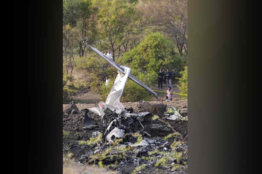 Wreckage of the plane carrying Maharashtra Deputy Chief Minister Ajit Pawar after the aircraft crashed near Baramati airport, Maharashtra