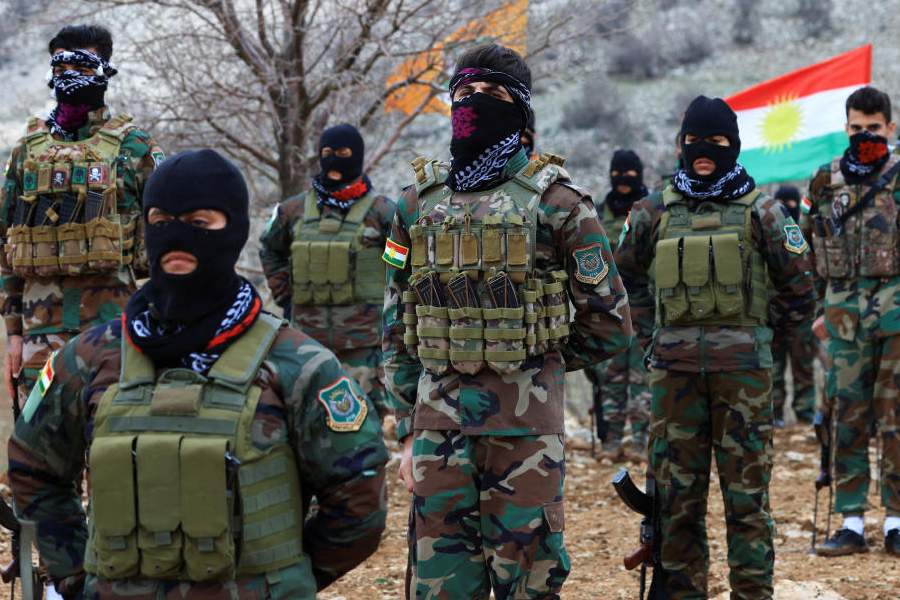 Iranian Kurdish fighters from the Kurdistan Freedom Party (PAK) take part in a training session at a base on the outskirts of Erbil, Iraq February 12, 2026.