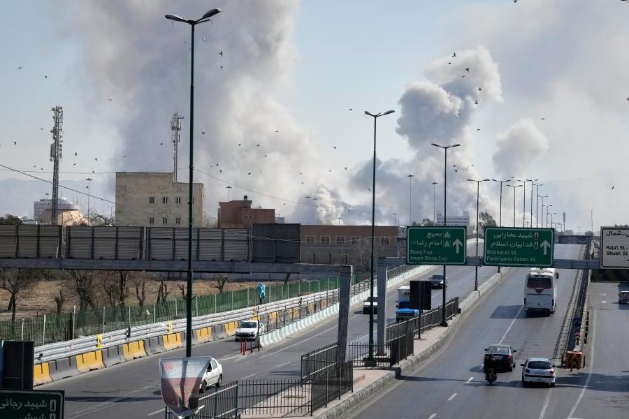 Plumes of smoke rise as strikes hit the city during the U.S.‚ÄìIsraeli military campaign in Tehran, Iran, Thursday, March 5, 2026.