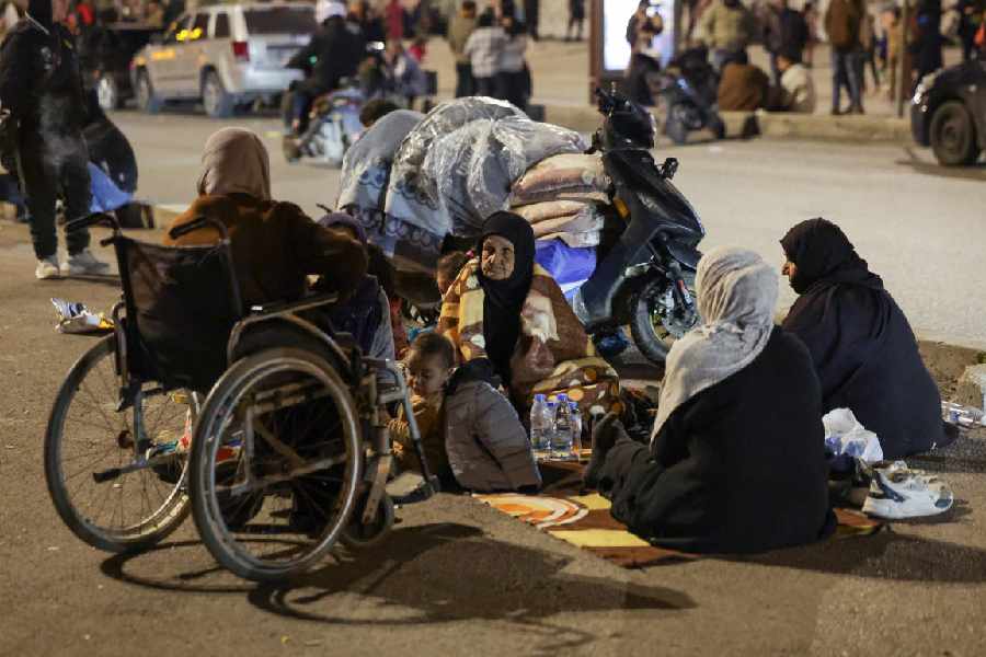 People displaced from the southern suburbs of Beirut gather in Martyrs' Square