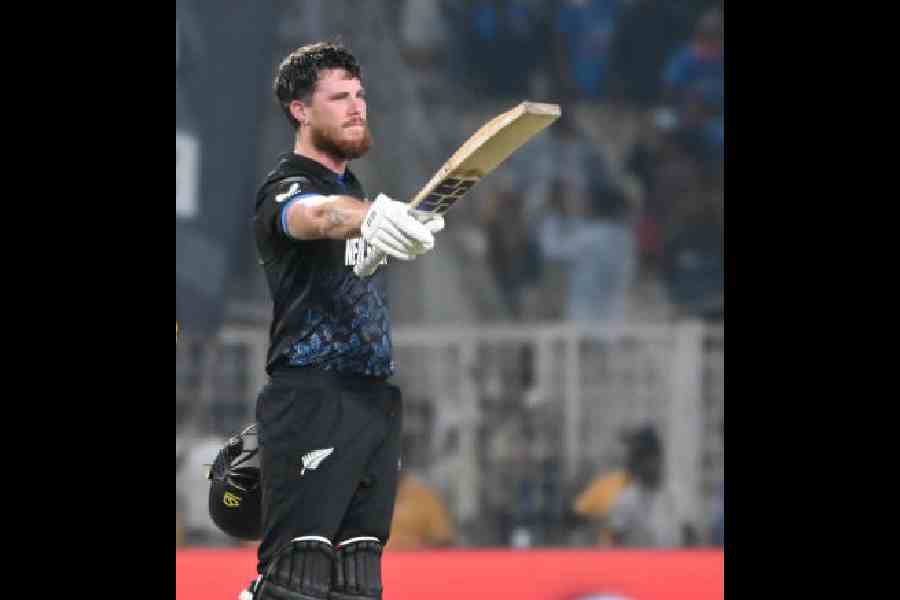 Finn Allen after completing the fastest T20 WorldCup century, at the Edenon Wednesday.