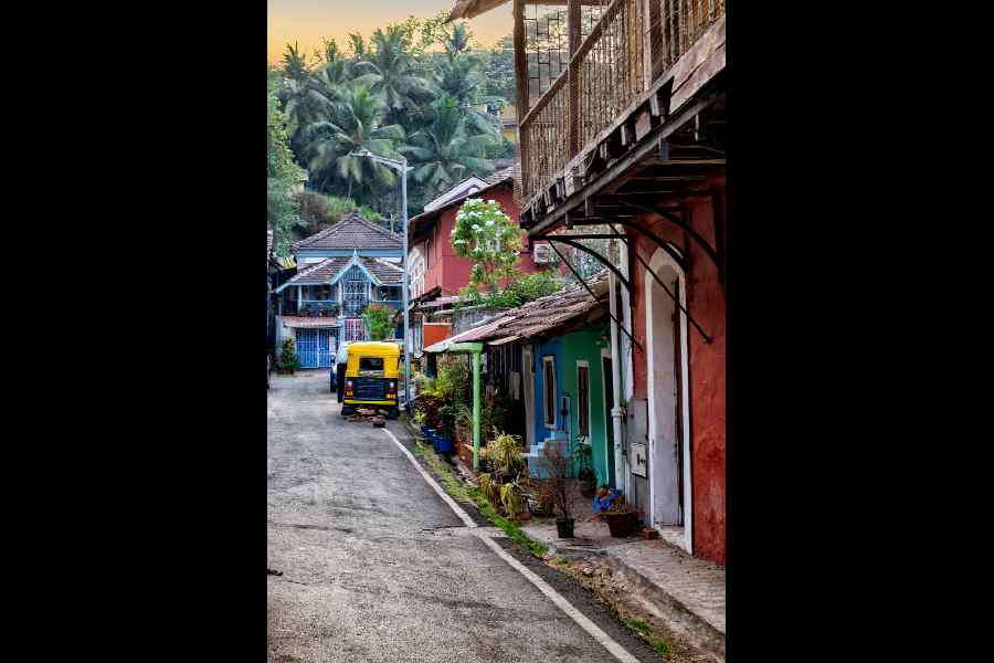 Buildings in the Fontainhas quarter, Mala, Panaji, Goa, India