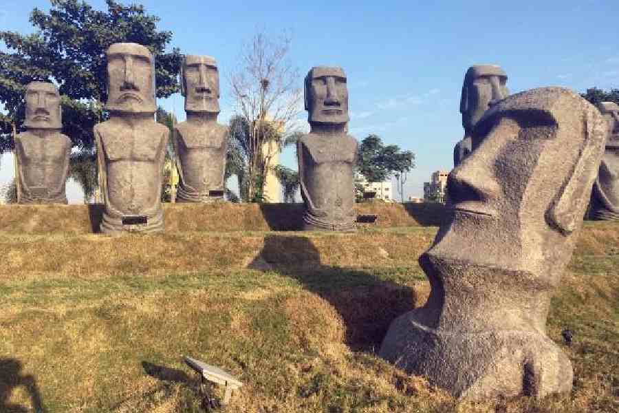 Replicas of Moai statues of Easter Island at Eco Park in the first week of inauguration in November 2017 