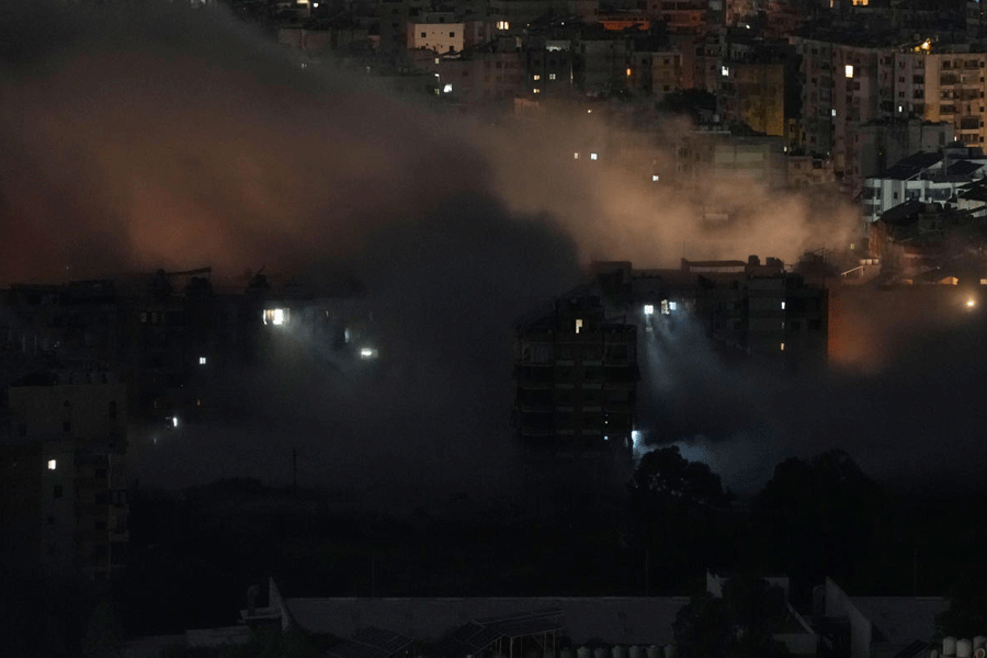 Smoke rises following an Israeli airstrike in Dahiyeh, Beirut's southern suburbs, Lebanon, Friday, March 6, 2026.