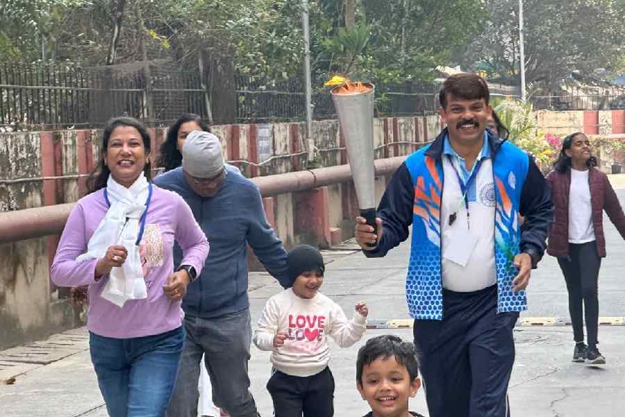 The torch run to begin sports day at Rail Vihar 