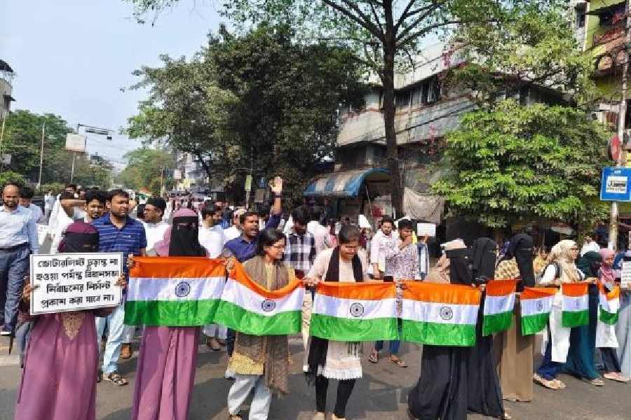An SIR protest in Park Circus on Friday