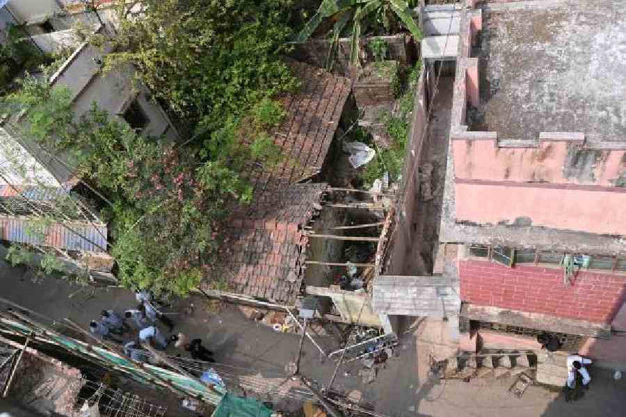 The Paikpara club with its roof blown off in Saturday’s explosion. (Sanat Kr Sinha)