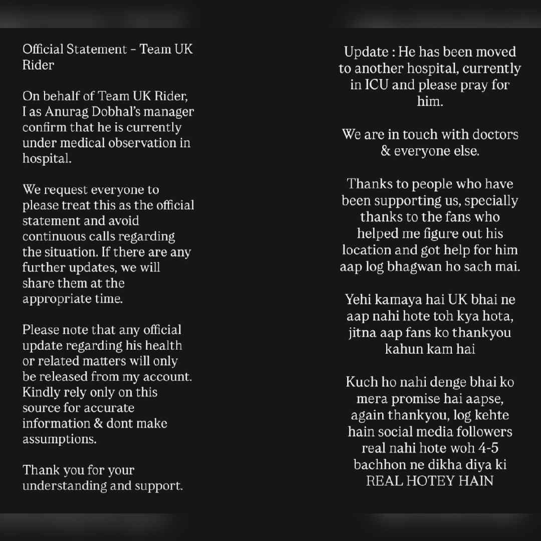 Statement by Anurag Dobhal's manager