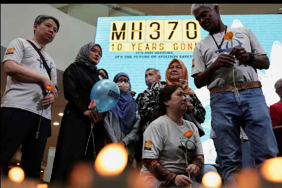 Families of passengers aboard the missing Malaysia Airlines flight MH370, at a remembrance event, March 2024