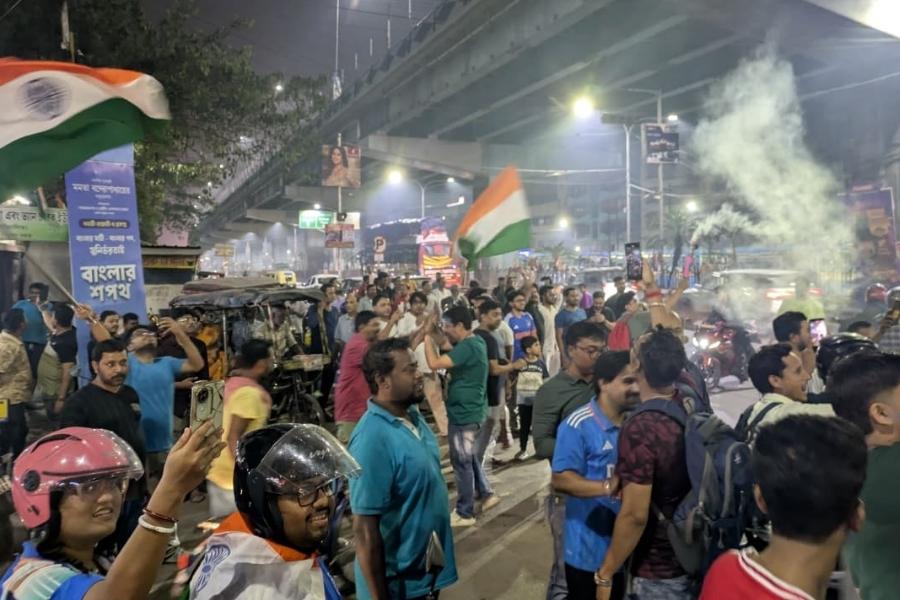 Cricket fans in north Kolkata were joined by passers-by during the celebrations that began a few minutes shy of midnight.