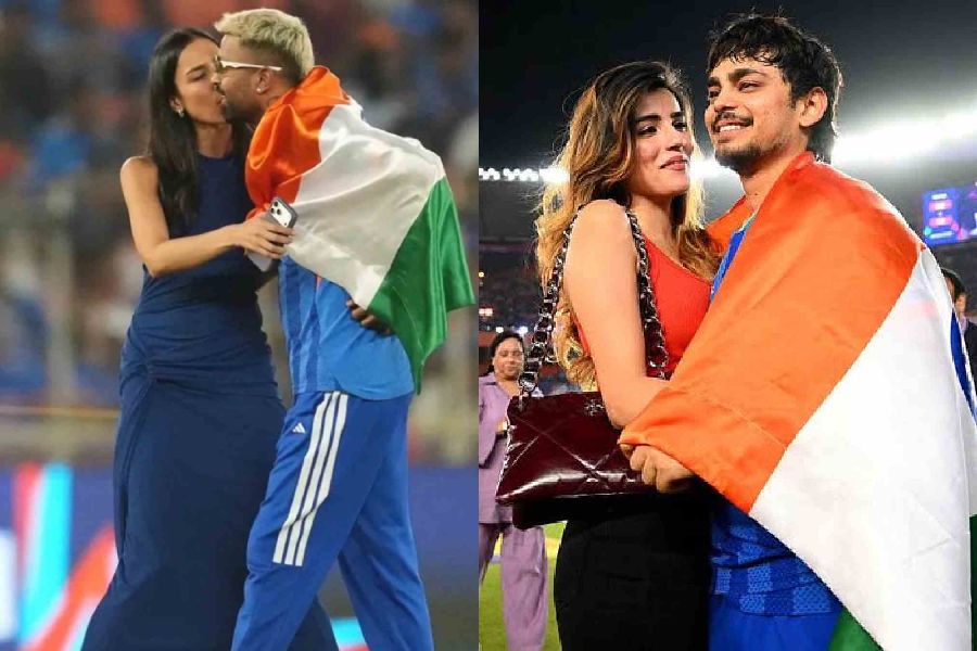 (left to right) Hardik Pandya with Mahieka Sharma; Ishan Kishan and Aditi Hundia