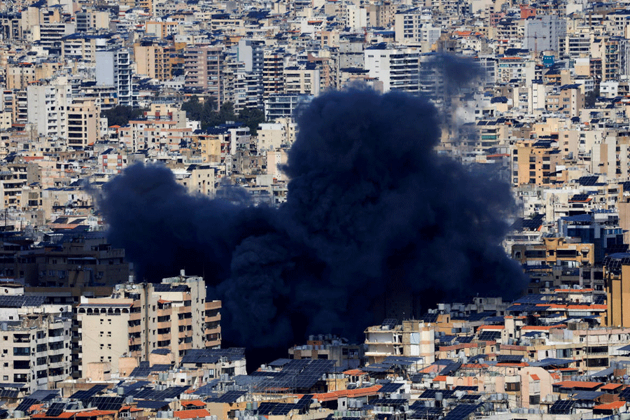 Smoke billows after an Israeli strike on Beirut's southern suburbs, following an escalation between Hezbollah and Israel amid the U.S.-Israeli conflict with Iran, Lebanon, March 9, 2026.
