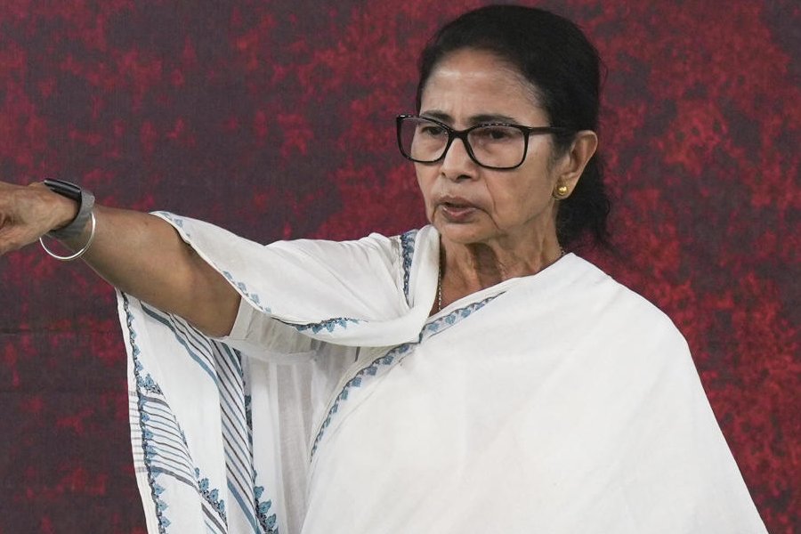 West Bengal Chief Minister Mamata Banerjee during a sit-in dharna on the fourth day of a protest against alleged arbitrary deletions from the post-SIR electoral rolls, in Kolkata, Monday, March 9, 2026.